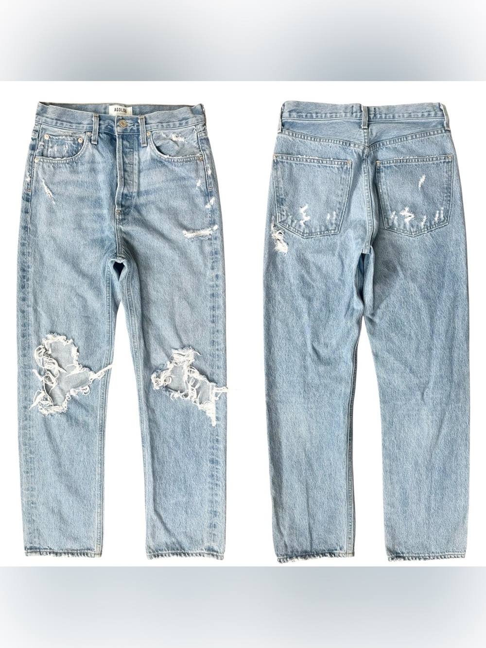 AGOLDE 90s Mid Rise Loose Fit Distressed Light Wash Button Fly Jeans Size 25